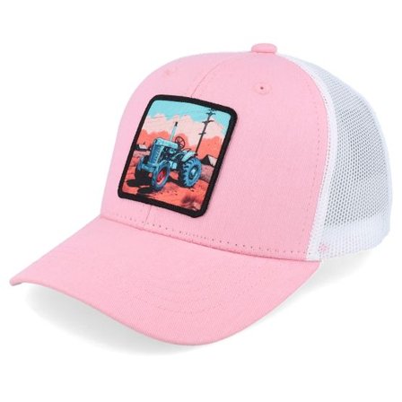 Kiddo Cap - Rosa trucker Keps - Kids Tractor And Clouds Patch Pink/White Trucker @ Hatstore