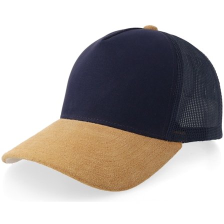 Equip - Blau trucker Cap - Navy Canvas/Wheat Suede A-frame Trucker @ Hatstore