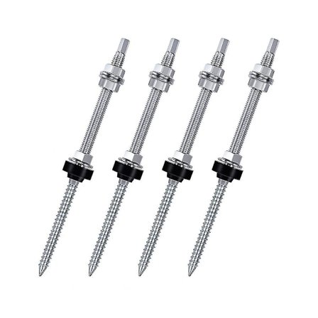 Hængerbolte, M10 X 250 Mm, Formonteret, V2a, Højdejusterbar, Til Fotovoltaisk Solcellemontering