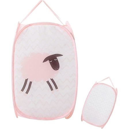 Vikbar Korg Med Handtag Mesh Tvättkorg Tecknad Tvättkorg för Barn Leksaker Skor Rosa