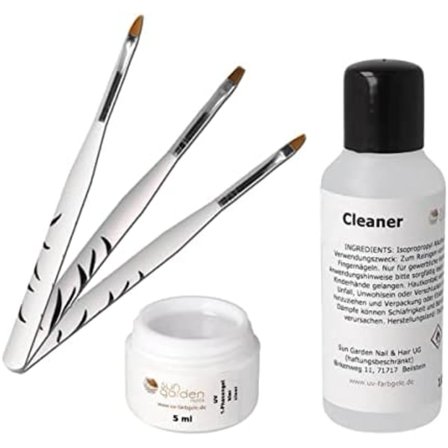 UV-gel 1-fas gel klar 5 ml inkl. 3-delat borstset och rengöringsmedel