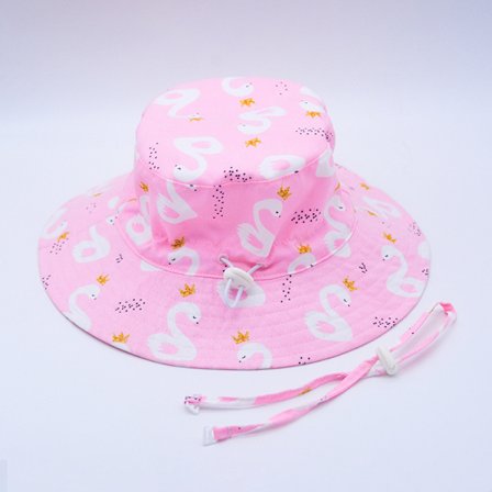 48cm jente Anti-UV barnehatt bredbremmet bassenghatt med justerbar hakestropp