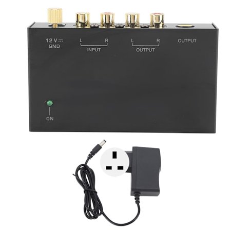 Phono Forforstærker AC Metal 100‐240V Lyd Pladespiller Forforstærker til Grammofoner Vinylpladespillere UK Stik