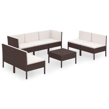 Vidaxl Loungegrupp För Trädgården Med Dynor 8 Delar Konstrotting Brun