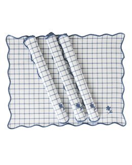 Dækkeservietter garnfarvede 4-pak ternet Hvid - Linea