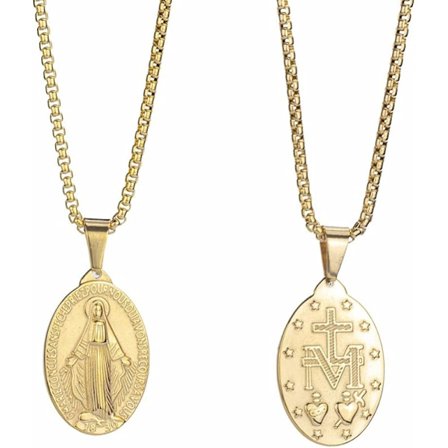 Rustfritt stål Jomfru Maria Halskjede Kristent Smykke Oval Medaljong