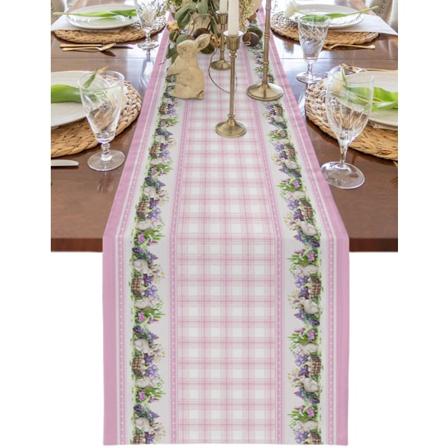 Påskrutig Kanin Mus Rosa Bordlöpare Bröllop Fest Borddekorationer För Heminredning Present Favorit Underlägg Duks