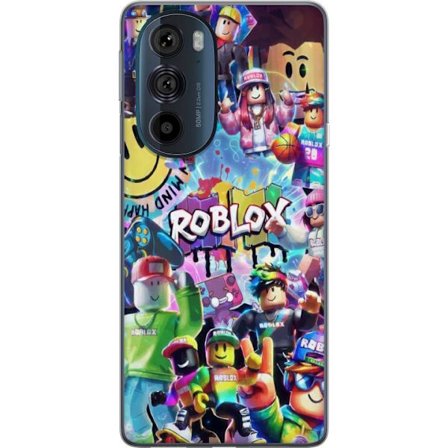Kompatibelt Mobilskal till Motorola Motorola Edge 30 Pro Stor färgglad Roblox-värld med många karaktärer, energifylld gaming-illustration perfekt