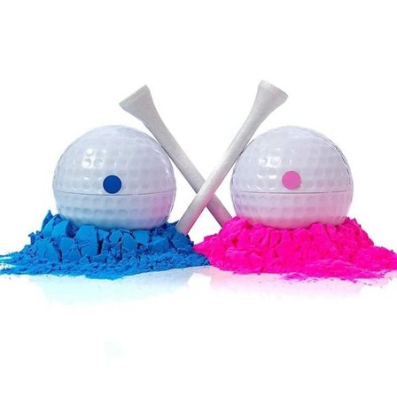Gender Reveal Golfbold, Eksploderende Golfbolde, Inkluderer 1 Pink + 1 Blå + 2 Træ-tees - Den Perfekte Idé til en Gender Reveal!