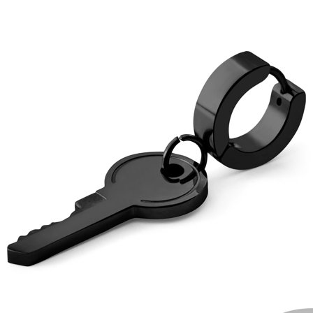 Cercel rotund Floyd negru cu pandantiv cu cheie pentru bărbați - Cercei rotunzi cu pandantiv