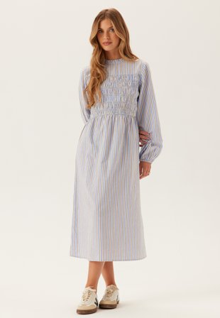 Bubbleroom - Smock Cotton Dress - Blue/Striped - Kläder