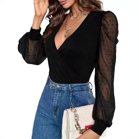 Damebluser med dyb V-udskæring og krydswrap - Sexy Bluser