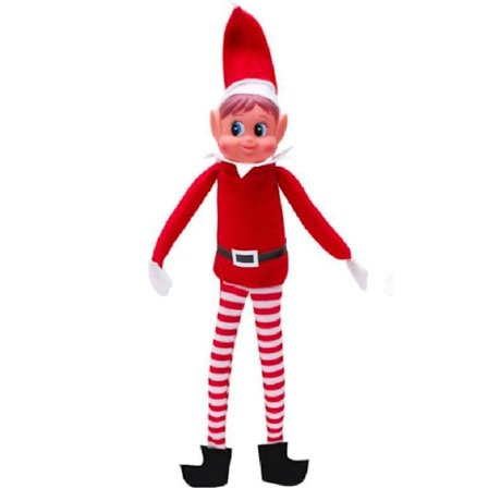 1 x Uartig Elf med Velcro - Langbenet Elf Blød Plys - Julegave - Elf med Hat og Mærke Jul