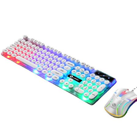 Tangentbords- och muskombination Punk Retro Tangenthattar USB-ansluten Färgglad Bakgrundsbelyst Hållbart ABS-tangentbord och mus för Gaming Laptop PC 