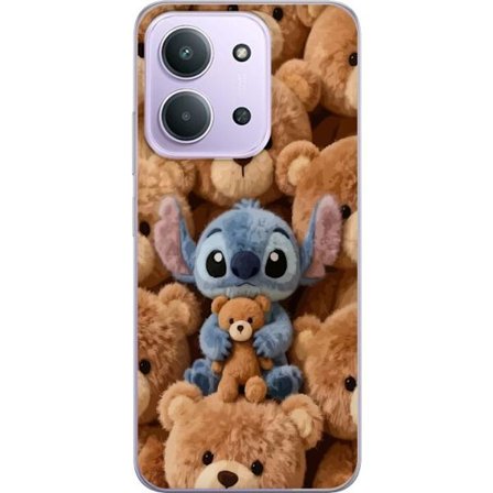 Yhteensopiva Puhelinkuori Xiaomi Redmi 15C Stitch ympäröity ruskeilla teddykarhuilla, joilla on pieni nallekarhu sylissään söpössä ja kodikkaassa kawa