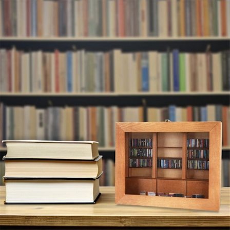 Bokhylla för ångestlindring med 200 böcker Miniatyrbibliotek, Trähylla, Fidget, Skaka din ångest A