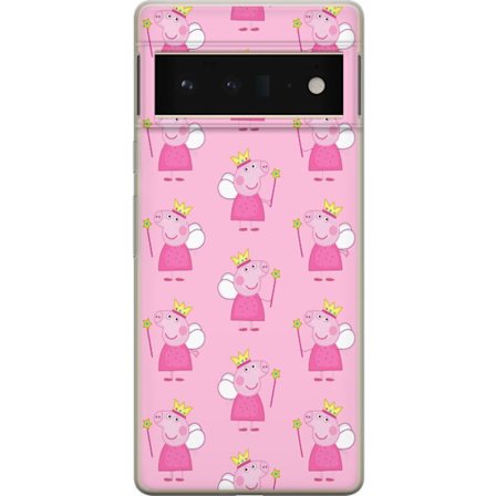 Yhteensopiva Puhelinkuori Google Pixel 6 Pro Greta Gris ja Peppa Pig dinosauruksella ja eläimillä, leikkisä piirretty lasten kohtaus sinisellä tau