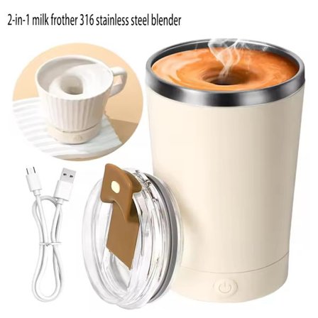 2-i-1 Mjölkskummare 316 Rostfritt Stål Mixer Perfekt Gåva BPA-Fri Automatisk Varm Choklad Kaffe 400ml Magnetisk Mixer
