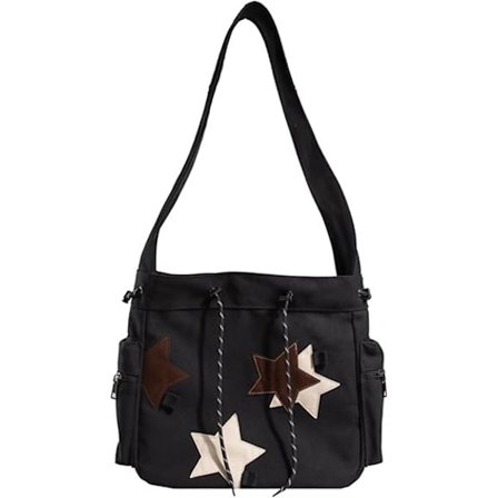 (Musta) Söpö Tähti Olkalaukku, Y2k Crossbody-laukku, Kawaii Lompakko Kangas Crossbody-laukku, Esteettinen Naisten Olkalaukku