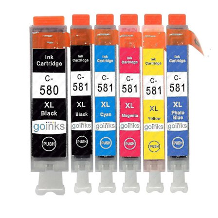 1 Sæt med 6 Blækpatroner til at erstatte Canon PGI-580 CLI-581 Kompatibel/ikke-OEM fra Go Inks (6 Blæk) -sswyv
