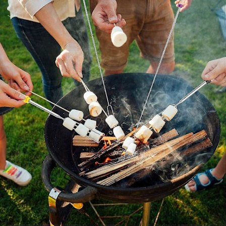 Vaahtokarkkitikut puisella kahvalla, sisäänvedettävät haarukat, 6 kpl, 81 cm, sisäänvedettävät vartaat, täydellinen nuotiolle