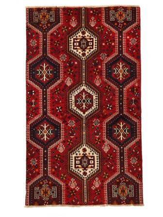 Håndknyttet Shiraz 130X225 Uldtæppe Mørkerød/Sort Lille