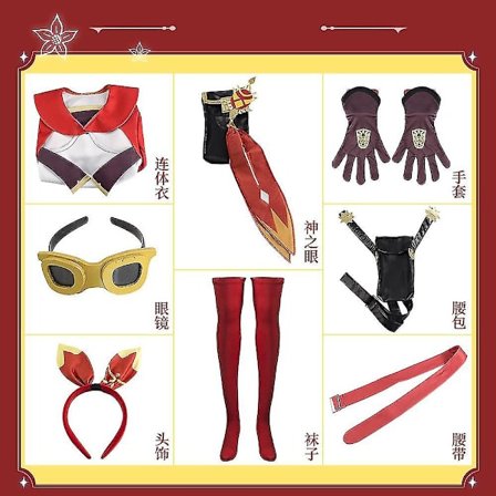 Spel Genshin Impact Amber Cosplay Kostym Amber Peruk Kvinnor Röd Topp Byxa Halloween Party Uniform Komplett Set