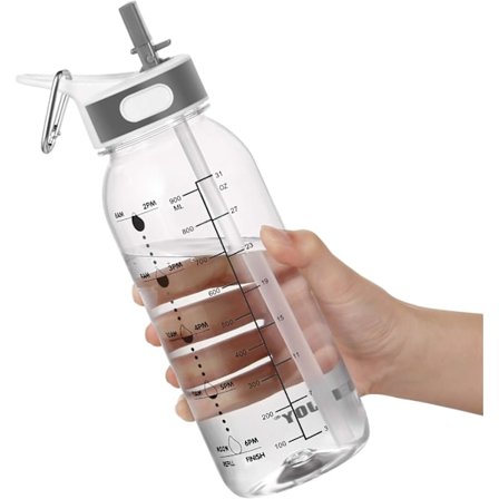 1 liters vattenflaska med sugrör och handtag BPA-fri, med tidsmarkeringar Tracker för gym kontor hydrering Tritan material