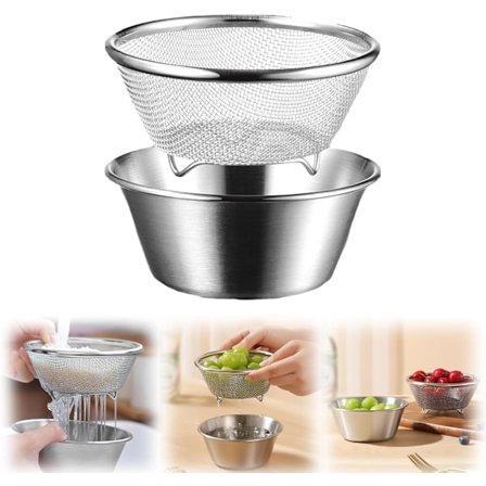304 rostfritt stål mini silset, inkluderar en blandningsskål och små behållare för bär, bönor, ris, frukt och grönsaker.