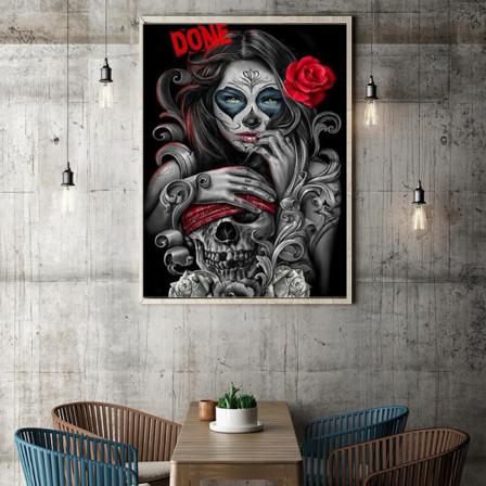 5d Diy Full Drill Diamond Painting Skull Beauty Cross Stitch Bro Som På Bilden 1 40x50cm