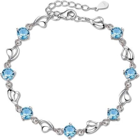 Havets Hjärta Armband Oändlig Kärlek Länkarmband, Födelsesten eller Helande Sten Kvinnligt Kristallarmband, Silver Smyckesgåva till Honom, 925 Silver