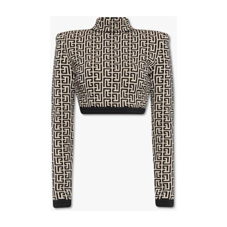 Balmain Monogrammed crop top , Beige , Dames , Maat: L