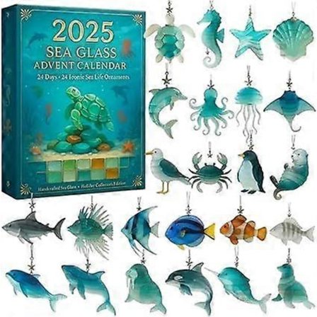 Havglas Marineliv Julekalender, 24 Dages Hav-tema Jule Nedtællingskalender, med 24 Yndige Realistiske Havdyr Dekorationer til Havet