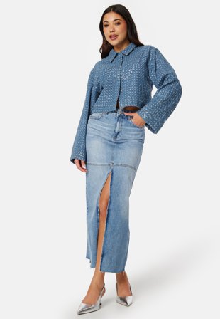BUBBLEROOM Denim Slit Midi Skirt Klær