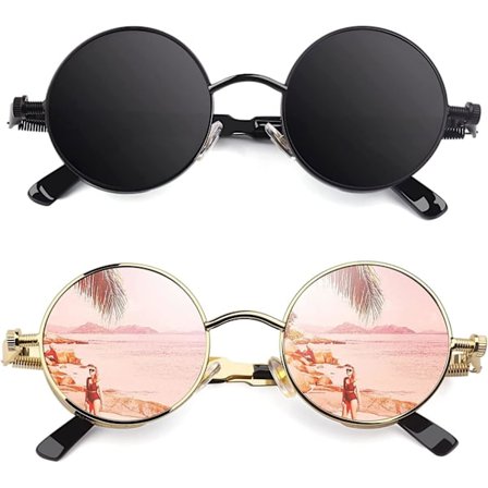 Retro Steampunk -tyyliset unisex-aurinkolasit pyöreillä metallikehyksillä, polarisoidut, rentouttavat, turvalliset ja mukavat, miehille ja naisille