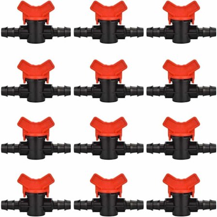 12 stk hagekran for slange, slangevanningsventil 16 16mm stoppekran plasttilbehør for utendørs kontroll av hagevannsventil (svart + rød)