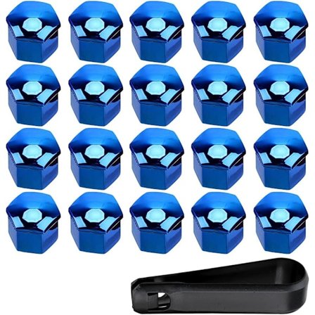 20 stk 21mm bilhjulmutterdeksler (blå) sekskantet dekkhjulbolt mutterdeksler dekk skruedeksler med fjerningsverktøysett støvbeskytter