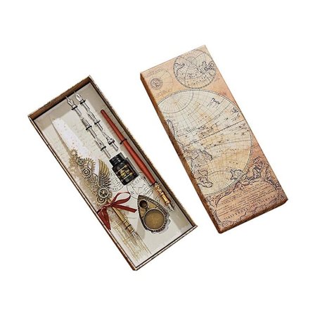 Naturlig fjäderdopppenna kalligrafi presentset (vit)