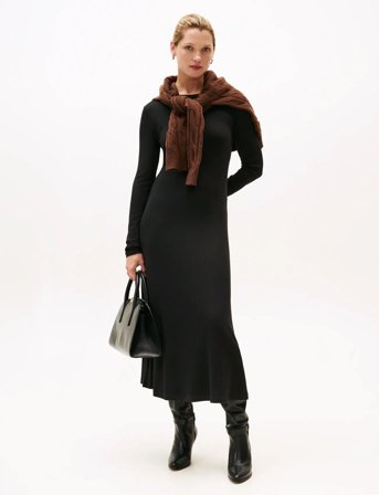 Tommy Hilfiger 5X2 Rib Flare Midi Dress Ls - Black - S