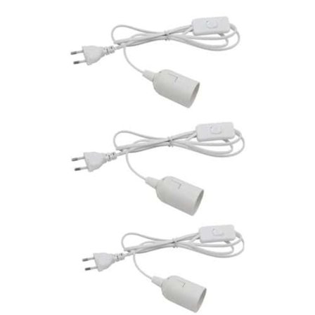 3 stk. E27-kontaktpæreholder med hvid EU-lampefod i plast (uden pære)