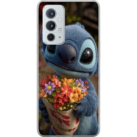 Kompatibel Mobilcover til OnePlus OnePlus 9RT 5G Sød blå figur med store øjne, der holder en farverig buket i en varm og kær stil