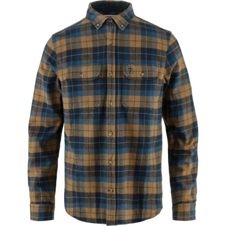 Fjällräven Herr's Singi Heavy Flannel Shirt in Dark Navy/Buckwheat Brown | Size: Medium, Eko bomull