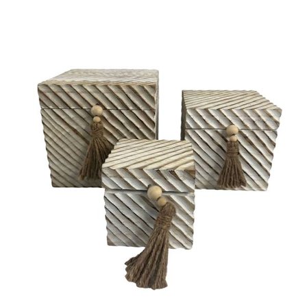 Træopbevaringskassesæt, 3 stk., 22x22x20 cm, naturhvid