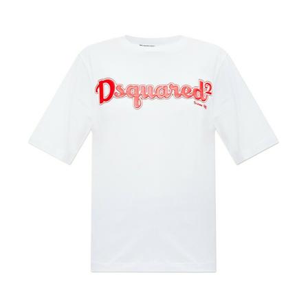 Dsquared2, T-shirt with logo Wit, Dames, Maat:XS,Katoen