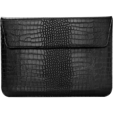 Laptop-etui til 14-tommer computer, krokodillelædermønstret PU-læder flip-etui, sort