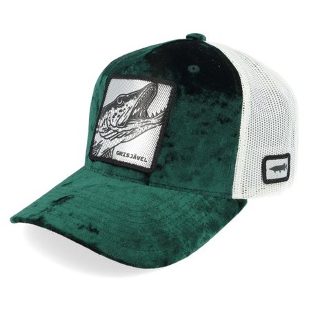 Skillfish - Grön trucker Keps - Grisjävel Silver Velvet Green/Ivory Trucker @ Hatstore