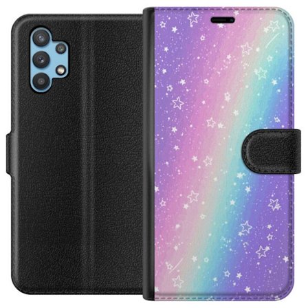 Kompatibel Tegnebogsetui til Samsung Galaxy A32 5G Rainbow-farvet pastelbaggrund med hvide stjerner og glitrende prikker i blød overgang