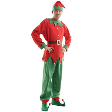 Barn Vuxen Jul Elf Kostym + Hat Rolig Xmas Outfit Cosplay Y