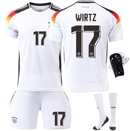Tyskland Hjem Euro 2024 Drakt Fotballdrakt Barn Menn Kit Nr.17 WIRTZ With socks+protective gear S