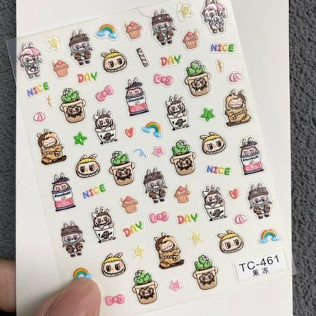 Kawaii Labubu Nagelkonst Klistermärken Relief Diy Handbok Material M